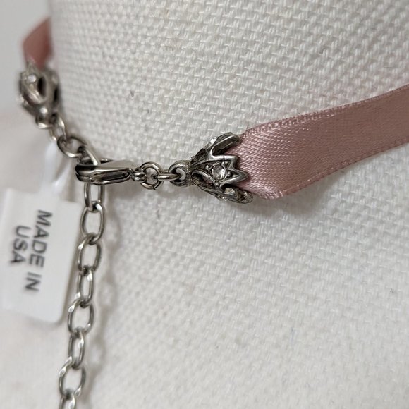 BEN AMUN Mod Victorian Pink Satin and Swarovski Crystal Choker Necklace New - Picture 8 of 13